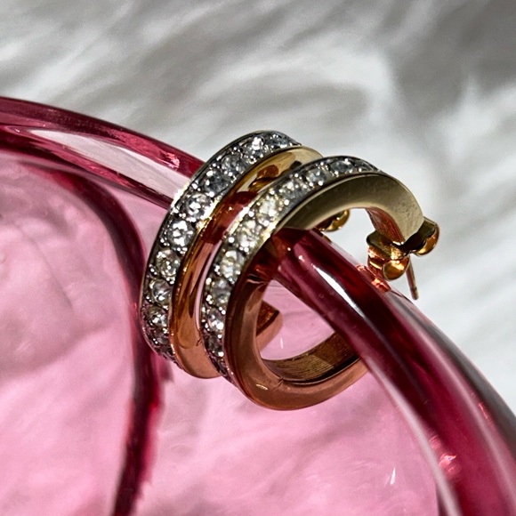 🍸Vintage Gold Clad Sterling Swarovski Stamped Hoops - Picture 4 of 7
